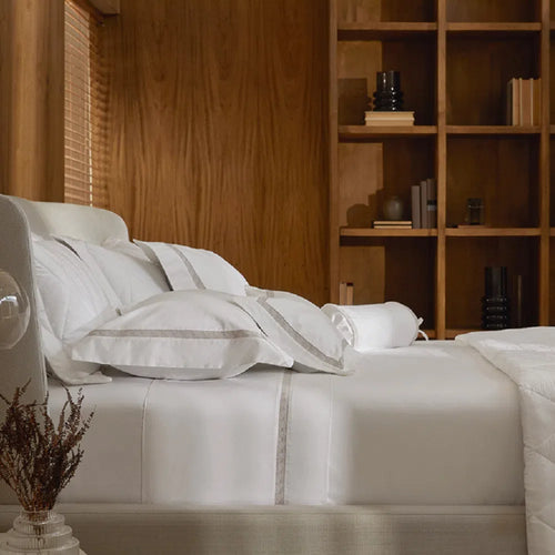 1000 Thread Count Satin Bed Set 100% Egyptian Cotton Mirtina White/Legno - Sheets + Pillowcases + Duvet