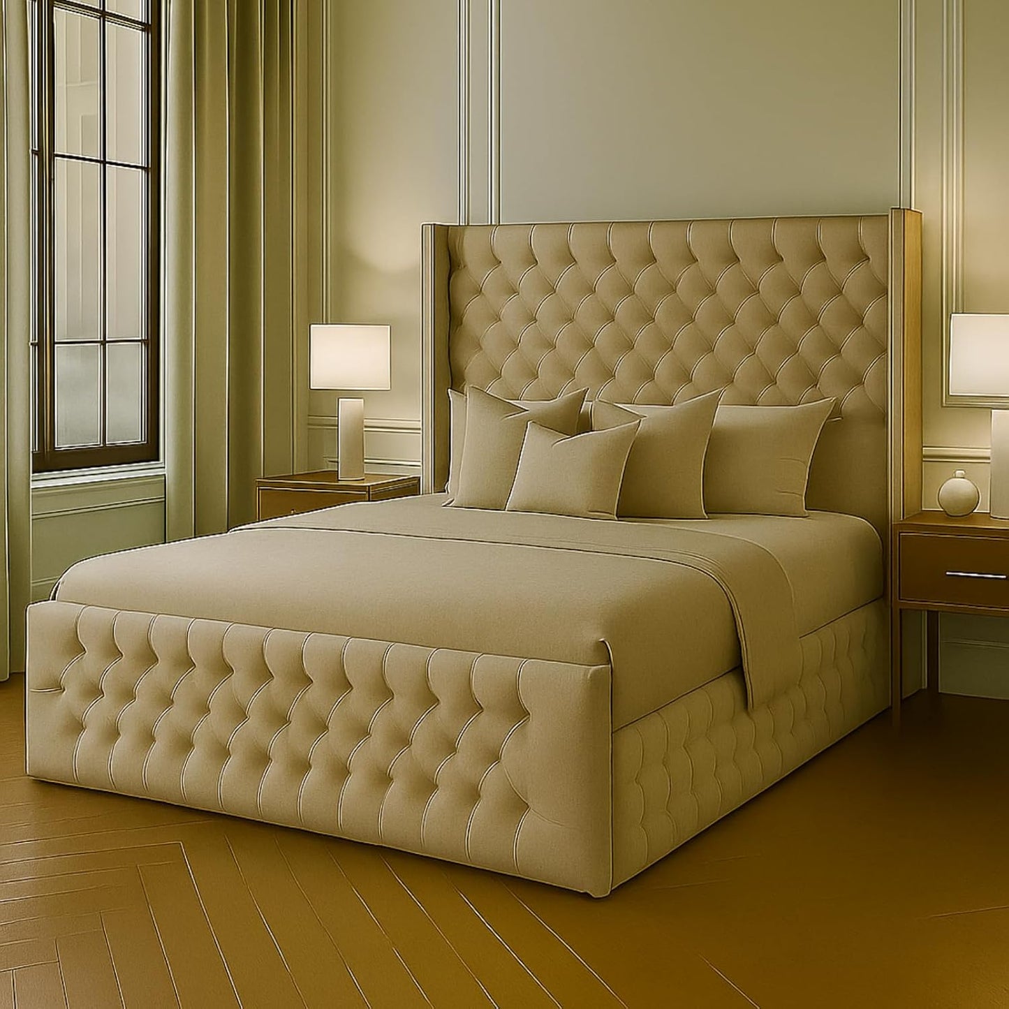 🛏️ Atomic Sleep™️ Luxury Chesterfield Wingback Bed — King Size with Gas Lift Storage